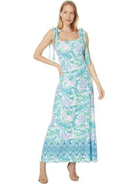 NEW Resort White Green Blue LILLY PULITZER Kailua Smocked Maxi Dress S NWT